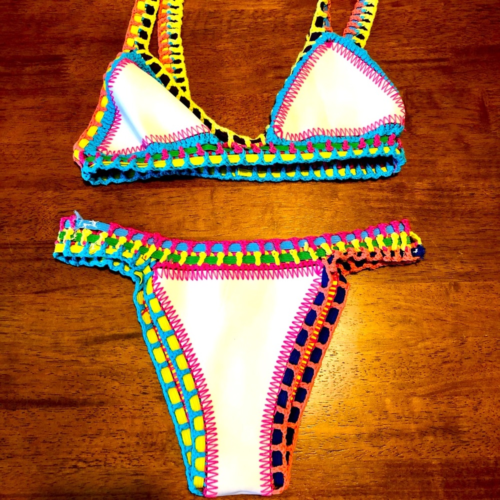Reversible crochet bikini.